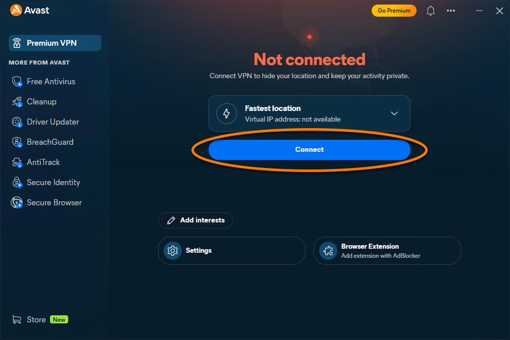 Avast Premium VPN Windows app preview